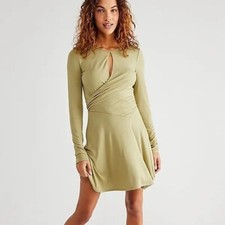Free People Vance Wrap Keyhole Front Mini Dress, Green, Medium, RRP $58