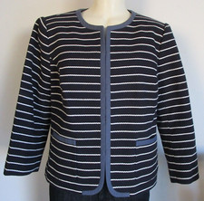 Talbots Career Blazer Jacket Women Sz 12 Cotton Pockets Black Stripe Hook Loop