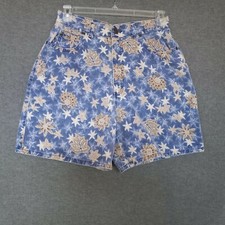 VTG Northwest Blue High Waisted Mom Denim floral Shorts Womens Sz 14 waist 30"