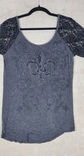 Angels Diamonds Womens Top Half Sleeve Lace V Back String Stud Size Medium M
