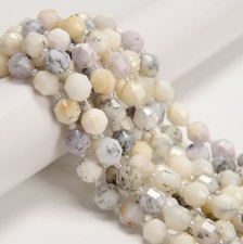 White Opal Prism Cut Double Point Faceted Round Beads 9x10mm 15.5" Strand