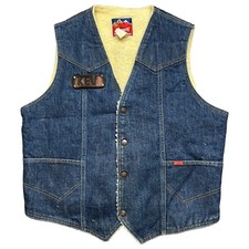 Vintage 70s 80s Big Smith Western Sherpa Lined Denim Jean Vest Key Logo Sz Large