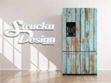 Barn Style Rustic Wood Planks Blue Tan Fridge Freezer Wrap Side Door Vinyl Decal