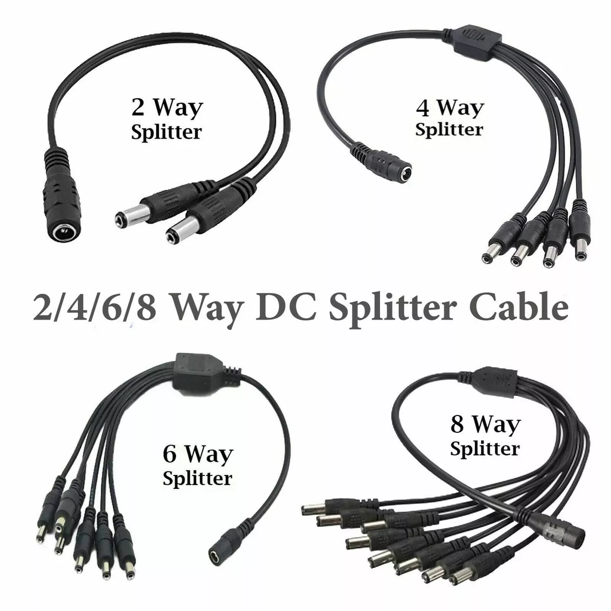 CCTV Power Splitter Cable For Camera 12V DC 2.1mm Female to 2 4 6
