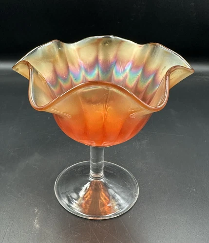 FENTON Vintage Marigold Carnival Glass Footed Compote Candy Dish