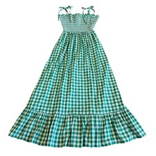 Kate Spade Gingham Check Midi Maxi Dress Smocked Top Spaghetti Strap Medium NWOT