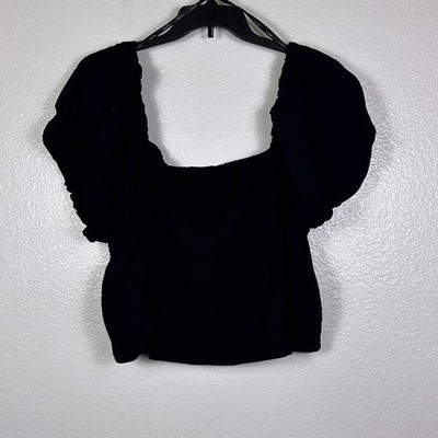 City Chic Dylan Top Black Smocked Puff Sleeve Square Neck Plus Size XXL 24 NEW