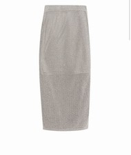 Marks & Spencer Silver Metallic Crochet Midi Pencil Skirt Side Slit L