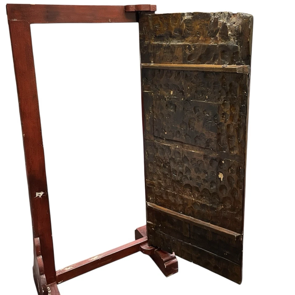 Antiguo panel de puerta de tigres pintados tibetanos arte marco de madera leopardo Foto 4 de 4