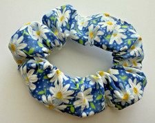 Blue Daisy Hair Scrunchie Ponytail Holder Handmade Flower Floral