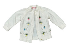 VTG Toddler Girls Cardigan Sweater Size 2 White Floral Stitching Argyle Cottage