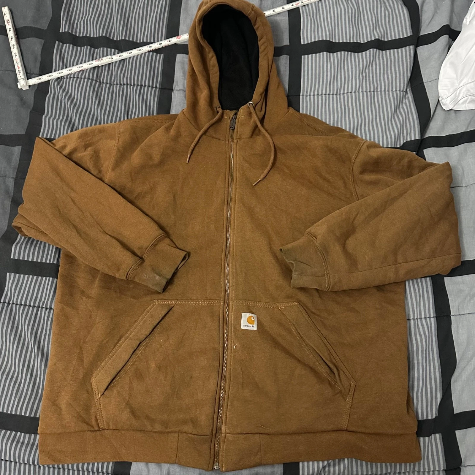 Carhartt Full Zip Hoodie Brown Rain Defender Thermal Lined 104078 2XL Loose Fit