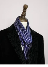 Mens 100 Silk Scarf Vintage Polka Dot Double Layer Long Neckerchief Black & Blue