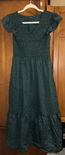GAP S Green Floral Smocked Cotton V-neck Dress Flutter Sleeve Summer Cottage