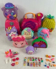 Polly Pocket Huge Lot 9 Compact 13 Doll Accessories Flamingo Llama Hedgehog Cat