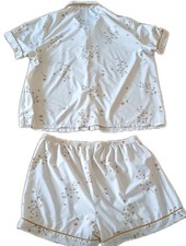 Ladies Cream Floral Short Sleeve Button Down Short Pyjamas Size 3XL
