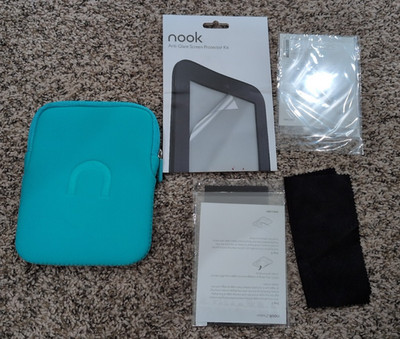 Nook Simple Touch Neoprene Zipper Case Teal +set of 2 anti-glare screen protect.