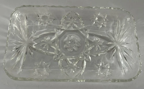 Vintage Anchor Hocking 5" x  8 1/2"  Rectangle Star of David Pattern Relish Dish