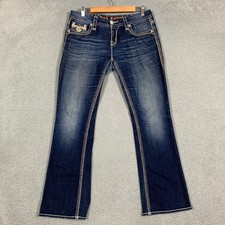 Rock Revival Sherry Easy Boot Jean Women's 28 Blue Rhinestone Denim Thick Stitch