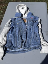 Krispy Kreme Jacket Mens M Blue Denim Jean Trucker Biker Coat Doughnuts Pocket