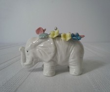 TAIWAN Vintage porcelain figurine ELEPHANT PIN CUSHION applied pastel flowers