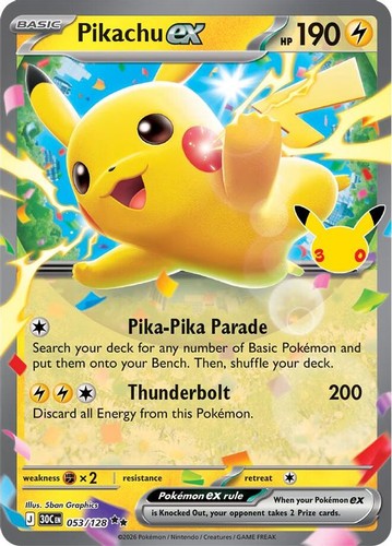 Pokemon Pikachu ex (53/162) 30th Celebration NM HOLO