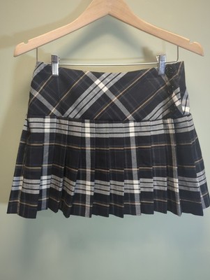 VTG Y2k Street Code Black Plaid Pleated Punk grunge emo micro Mini Skirt Sz. 3 