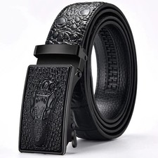 Men's Genuine Leather Belt Automatic Buckle Crocodile Pattern Business Dress