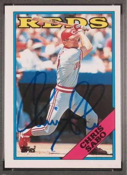 Tarjeta de béisbol 1988 Topps intercambiada por Chris Sabo firmada por novato certificada por PSADNA automática 8 Foto 3 de 4
