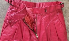 Vintage 80s WILSONS Red Leather High Waist Buckle Pleated Pants Sz 10 25x27