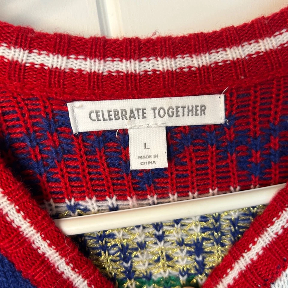 Kohl's Celebrate Together Large Ugly Christmas Sweater Santa Reindeer Snowflakes - Image 2 of 4