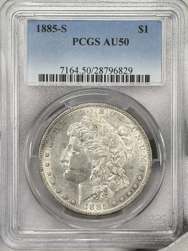 1885-S Morgan Dollar $1 PCGS AU50 San Francisco Silver One US Coin SEMI KEY DATE