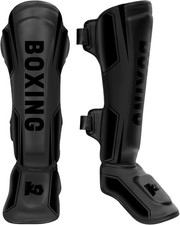 Muay Thai Shin Guards MMA Kickboxing Shin Pads Instep Black L