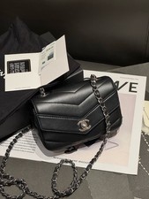 Chanel Classic Flap CF Mini Caviar Leather V-Stitch Quilted Chain Crossbody Bag