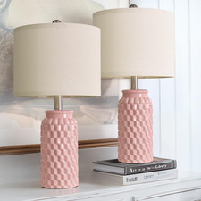 20.5" Pink Table Lamps Set of 2,Modern Farmhouse Bedside Lamps - Ceramic Nightst