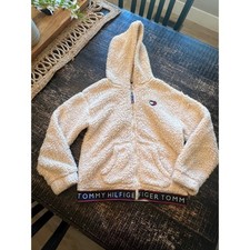 Tommy Hilfiger Girls Sherpa Fleece Hoodie Full Zip Cream Jacket L 12/14