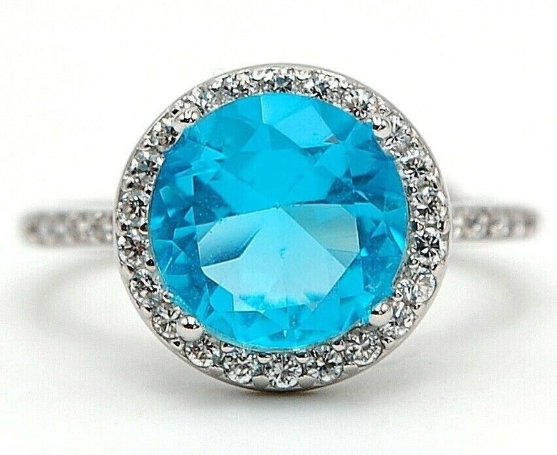 3CT Heat Treated Blue Topaz 925 Solid Sterling Silver Ring Sz 6, U4-5
