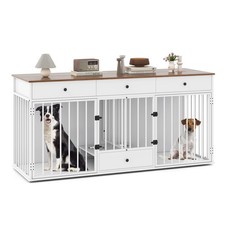 Dog Crate Furniture, Indoor Modern Dog Kennel w/ Divider 3 Drawers White
