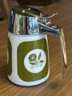Vintage Milk Glass Sugar Dispenser Inc. Santa Barbara CA Green Flowers Avocado