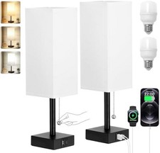 Set of 2 White Bedside Table Lamps for Bedroom - Nightstand Lamp, USB C A