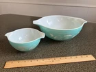 Vintage Pyrex Turquoise Hot Air Balloons Chip & Dip Cinderella Bowl Set 444/441