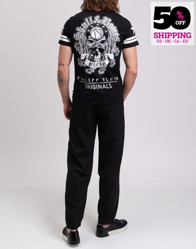 RRP €545 PHILIPP PLEIN T-Shirt Size L Rhinestones Short Sleeve Crew Neck