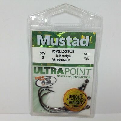 Mustad 91768UB116 Power Lock Ultra Sharp Bass Fishing Hooks 1/16oz Size 4/0 b