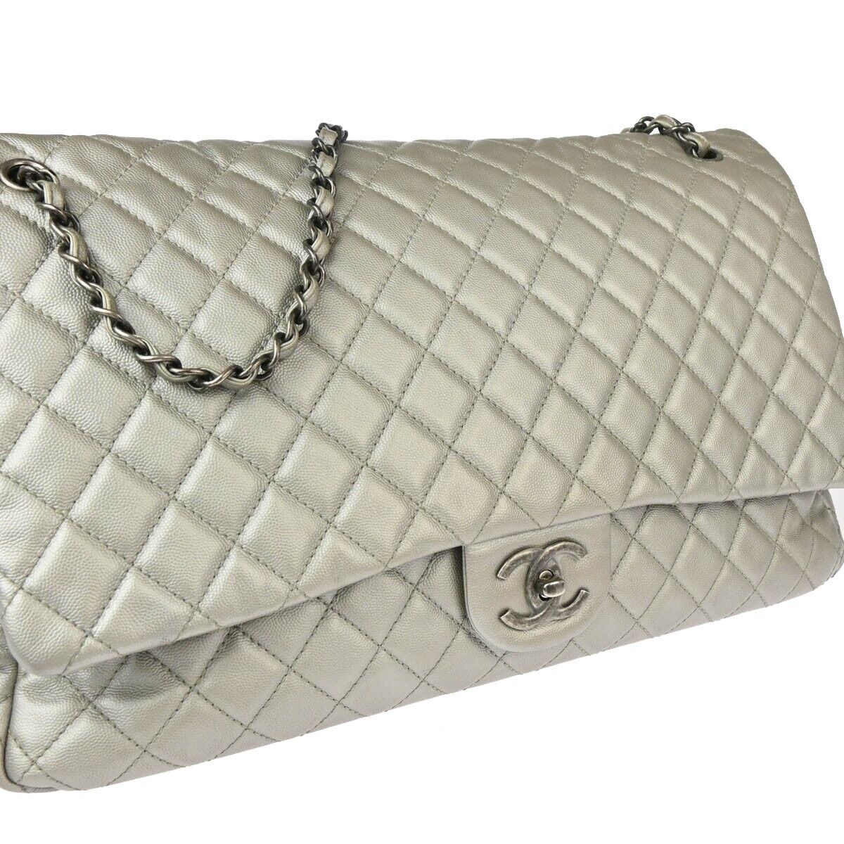 Chanel Silver Calfskin XXL Single Flap Shoulder Bag 124604 Chanel Silver Calfskin XXL Single Flap Shoulder Bag 124604