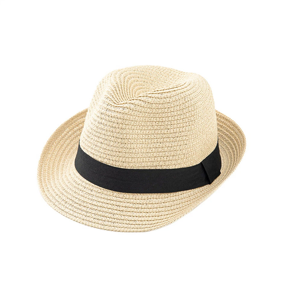 Sombrero Fedora de Paja para Mujeres Hombres Verano Playa Ala Corta Sol Sombrero Unisex Trilby Sombrero Foto 4 de 4