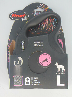 FLEXI NEW CLASSIC RETRACTABLE TAPE LEASH 26FT LARGE DOGS GERMANY SIZE L BLACK