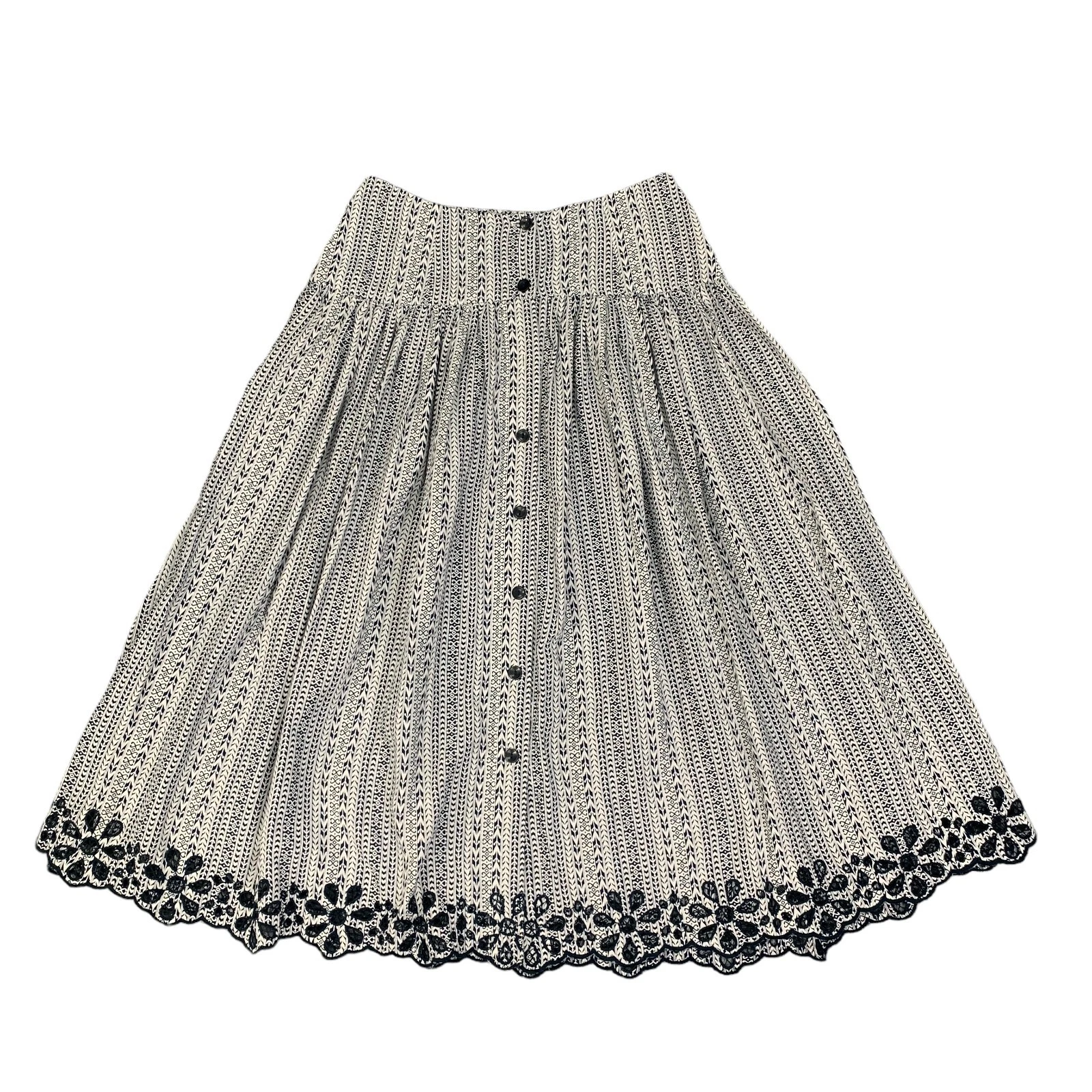 Joie Skirt Womens 10 White Navy Brixerly Linen Blend Eyelet Hem Button Front