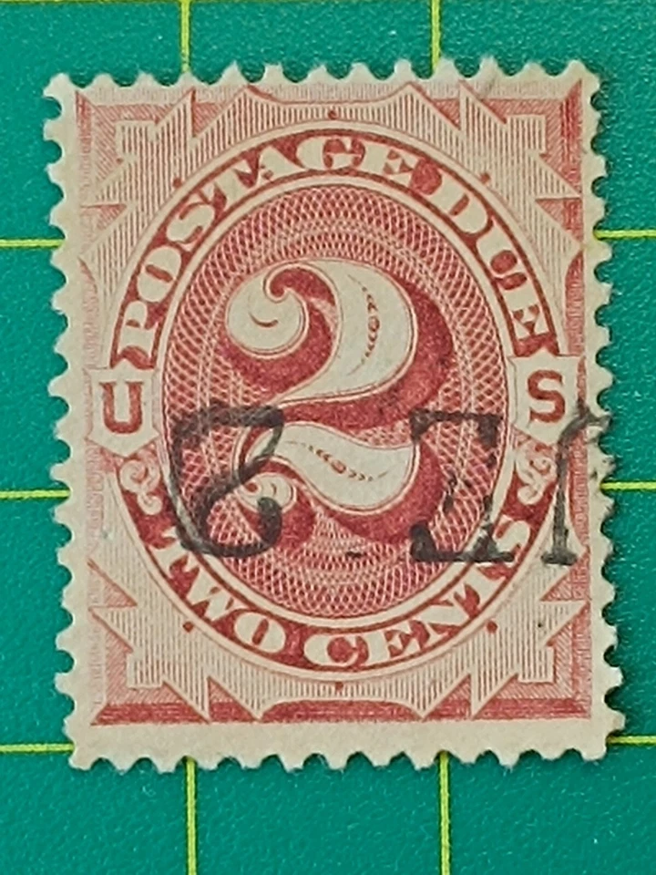 US Stamp, Scott #J16 1884,2c red brown used,Fancy cancel DUE 2,Fine condition - Image 3 of 4