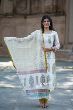 Women Chanderi Silk Kurti Pant Dupatta Set Party Ethnic Wear Salwar Kameez
