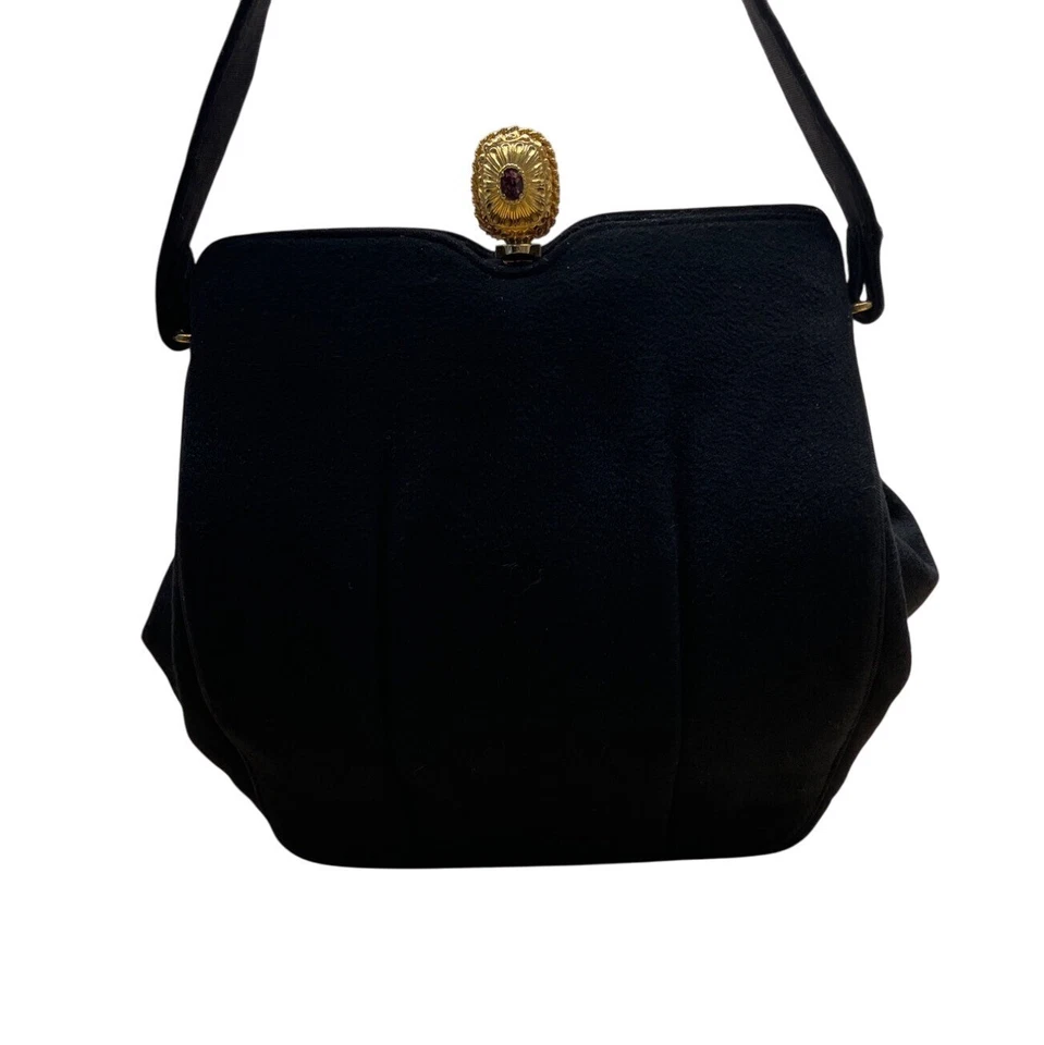 Vintage Rosenfeld Black Gold Clasp & Purple Gem Detail Evening Clutch Bag Sz S - Image 4 of 4